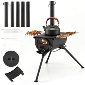 Portable Foldable Wood Burning Tent Stove with 5 Sections Chimney