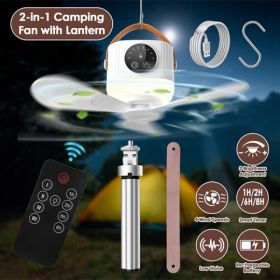 1Pc Tent Ceiling Fan With Light Tripod Stand 7200mah Rechargeable Battery Operated Hanging Canopy Fan With Remote Control 4 Wind Speeds 3 Brightn (Option: With Tripod)