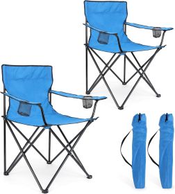 Foldable Camping Chair Set of 2, Folding Camp Chairs for Adults, Large Portable Lawn Chair for Outdoors Fishing, Hiking, Travel, Picnic, Beach (Color: Blue 2)